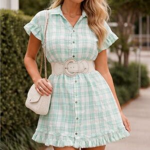 Umgee cream and Green Plaid Dress western perfection